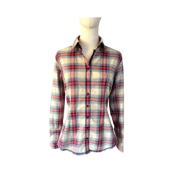 Georg Roth Los Angeles Plaid Shirt Small Contrast Cuff Floral Trim Button Down - Picture 1 of 11